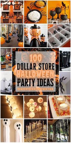 a collage of halloween party items with the words 100 dollar store halloween party ideas