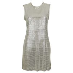 Paco Rabanne Silver Foil Grid Mini Dress US Size 8 For Sale at 1stDibs | silver foil dress, paco rabanne silver dress, paco rabanne mini dress Summer Chainmail Dress, Silver Foil Printing, Designer Evening Dresses, Dress Flats, Chain Mail, Silver Dress, Paco Rabanne, Silver Foil, White Mini Dress