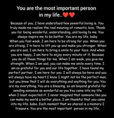 a poem written to someone about their love for her and the message that says you are the most important person in my life