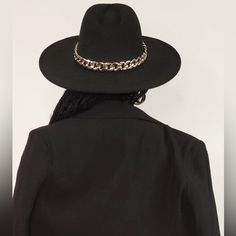 Lucca Couture Wide Brim Fedora Hat. Ready To Make A Statement? This Chain Trim Wool Fedora Hat Is Street Style Ready. Head Circumference Approx. 23-23.5in Wide Brims Approx. 3.75" 100% Wool Chic Short Brim Felt Hat For Party, Chic Fedora Felt Hat For Party, Chic Evening Fedora Felt Hat, Chic Fedora Party Hat, Chic Evening Fedora Hat, Chic Brimmed Felt Hat, Chic Brimmed Hat As Fashion Accessory, Chic Felt Fedora Hat, Chic Adjustable Fedora For Party