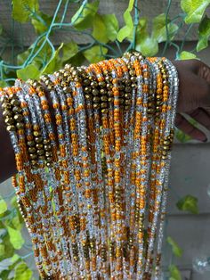 Traditional Ghanaian Thread Tie Waist Beads One size fits all Color: Orange and Clear Traditional Beaded Waist Beads For Festival, Festival Gold Beads Waist Beads, Festival Gold Round Beads Waist Beads, Festival Gold Waist Beads, Traditional Colorful Waist Beads For Festival, Waist Beads, Tiger Stripes, Color Orange, One Size Fits All