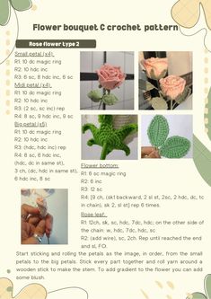 instructions for crochet flower bouquets in english and spanish with pictures of flowers