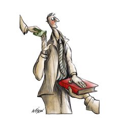 a drawing of a man holding a red book and a megaphone in his hand