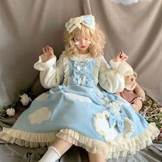 Op Dress, Sweet Lolita, Lolita Dress, Pastel Blue, Dress Brands, Shoulder Sleeve, Full Length, Velvet, Sleeve Length