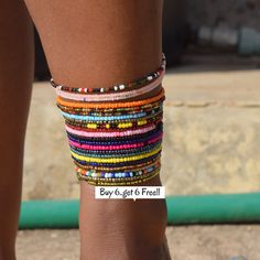 "Anklets for women Personalized, Bead Anklets, Kenya Jewelry, Africa Jewelry, Anklet Bracelet, Anklet Set, Layered Anklets, Stacking Anklets. Buy 3 get 2 Free, OR Buy 6 get 6 Free!! FREE SHIPPING FOR ALL ADDITIONAL ANKLETS IN YOUR CART. (There is NO CODE.. Simply purchase the 3, you will receive 5. Or purchase the 6, you will receive 12 in your package) {You can also communicate the colors/sizes of your Free anklets at the \"NOTE TO SELLER\" section at checkout, OR.. simply let me surprise you!! Bead Anklets, Afro Jewelry, Masai Jewelry, Africa Jewelry, Cute Anklets, Anklet Gold, Anklets For Women, Exotic Jewelry, Beaded Anklet