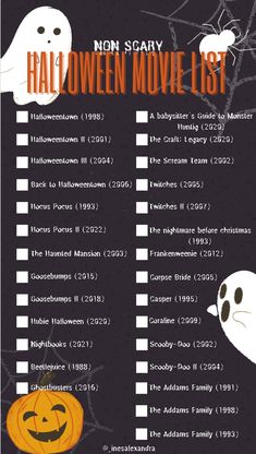 halloween movie list with ghost and pumpkins