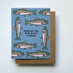 a card with fish on it saying sending you birthday wishes