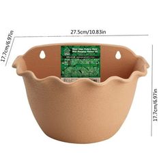 an image of a planter with measurements for the size and shape in front of it