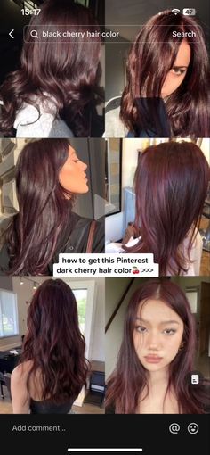 Deep Burgundy Brown Hair, Maroon Black Hair, Fall Inspired Hair Color Brunettes, Dyed Hair Brunette, Burgundy Hair Aesthetic, Maroon Brown Hair, Best Hair Color For Pale Skin, Cherry Chocolate Brunette Hair, Dark Brown Burgundy Hair