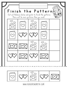 printable valentine's day worksheet with hearts and envelopes on it