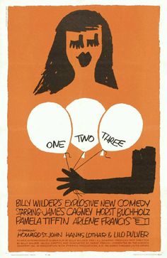 an orange and black poster with two balloons in the shape of a woman's face