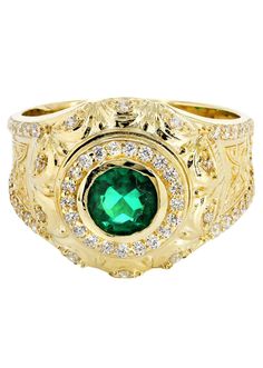 Emerald & Cz 10K Yellow Gold Mens Ring. | 6.6 Grams Gold Mens Ring, Xo Jewelry, Yellow Gold Mens Rings, Gold Earrings For Men, Mens Diamond Bracelet, Silver Chain For Men, Men Rings, Gold Watches Women, Mens Gold Rings