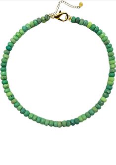 Elevate your look with our Midori Collar. Adorned with faceted green chalcedony and meticulously hand beaded, this stunning necklace is the perfect statement piece for any outfit. You'll definitely stand out in a crowd with this unique and eye-catching accessory. faceted green chalcedony 16" with 2" extender color, shape, size will vary as all stones are unique Turquoise Agate Faceted Bead Necklaces, Turquoise Agate Necklace With Faceted Beads, Turquoise Agate Faceted Beads Necklace, Turquoise Faceted Jade Beads Jewelry, Faceted Green Oval Beaded Jewelry, Beaded Green Onyx Round Beads Necklace, Green Onyx Beaded Round Necklaces, Green Onyx Beaded Necklaces, Jade Necklaces With Faceted Round Beads