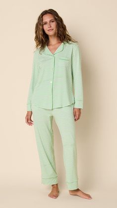 Main Pistachio Green Long Sleeve Sleepwear With Relaxed Fit, Green Relaxed Fit Sleepwear For Relaxation, Green Relaxed Fit Sleepwear, Green Long Sleeve Sleepwear For Relaxation, Best Pjs, Round Top Collection, Cotton Pajama Set, Classic Pajamas, Cat Pajamas