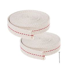 two white rope with red stitching on each side and one in the middle, sitting next to each other