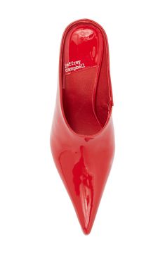 A patent upper ensures you shine in this pointy mule that extends its style from toe to heel. 3 3/4" heel (size 8.5) Leather upper/leather and synthetic lining/synthetic sole Imported Red Shoes Women, Designer Patent Leather Mules With Pointed Toe, Luxury Patent Leather Pointed Toe Mules, Red Pumps Outfit, Luxury Red Pointed Toe Leather Shoes, Red Heels Outfit, Patent Leather Mules With 4-inch Heel And Pointed Toe, Red Pointed Toe Synthetic Heels, Red Pumps Heels