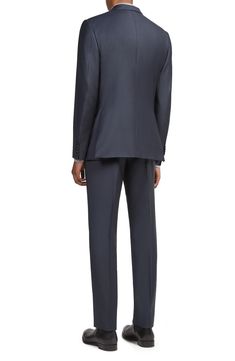 Crafted from the brand's signature Trofeo wool, this suit features an impeccable fit and modern polish for a subtly sophisticated look and daylong comfort. Jacket has notched lapels; nonfunctional four-button cuffs; chest pocket; flap pockets; side vents Trousers have zip fly with button-tab closure; front slant pockets; back button-welt pockets Jacket is lined; trousers are lined to the knee 100% wool Dry clean Made in Turkey Men's Designer Clothing Silk Tuxedo Suit For Work, Elegant Tailored Flat-front Pantsuit, Silk Tuxedo Suit, Single Breasted Tailored Silk Suits, Silk Notch Lapel Suits For Office, Silk Suit With Concealed Placket And Suit Collar, Silk Suits With Concealed Placket And Suit Collar, Silk Suits With Concealed Placket, Silk Suits With Suit Collar For Work