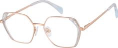 Go for unique and chic with these stunning geometric glasses. The shiny rose gold eyeglasses is accented with opal acetate at the outer eyeglasses and temple tips. This look makes for amazing glasses and sunglasses. For added comfort the style is fitted with spring hinges. | Zenni Women's Geometric Prescription Eyeglasses Rose Gold Stainless Steel Unique Glasses Frames, Rose Gold Glasses, Gold Glasses Frames, Geometric Glasses, Gold Eyeglasses, Medical Outfit, Rose Gold Frame, Random People, Zenni Optical