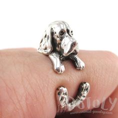 3D Basset Hound Shaped Animal Wrap Ring in 925 Sterling Silver | US Sizes 4 to 8.5 | DOTOLY Animal Wrap Rings, Animal Ring, Basset Hound Dog, Animal Rings, Wrap Ring, Hound Dog, Dog Themed, Basset Hound, Ring Sizes