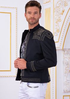 Take your tailoring to the next level with this silver studded jacket It is not easy to reinterpret the look of an iconic piece of clothing The studded Jacket uses premium detailing to create a uniquely tailored piece. Our signature stand-up collar adds dimension to the fit while a sustainable lining completes the construction A statement jacket for any occassion- dinner, party and special night Limited-Edition It's finished with silver-tone stud embellishments Full studded on the sleeves, shoul Party Outerwear With Studs And Long Sleeves, Luxury Tailored Embellished Outerwear, Designer Tailored Embellished Outerwear, Fitted Rivets Outerwear For Party, Studded Party Outerwear, Fitted Studded Outerwear For Party, Fitted Studs Outerwear For Party, Fitted Outerwear With Rivets For Party, Fitted Party Outerwear With Rivets