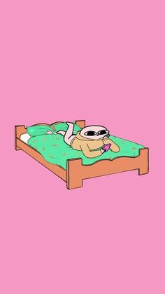 a drawing of a person laying on a bed in the middle of a pink room