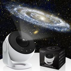 an image of a projector in front of a galaxy