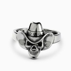 The Cowboy skull ring expresses an optimistic attitude towards life. A smiling skull is no longer synonymous with fear or darkness. The skull ring has also been given a new meaning, with an exaggerated big hat that looks like a clown's hat. When you are feeling down, you can wear this smiling skull ring and start over. Everything will be over.Width: 2.2 mmHeight: 6 mmThickness: 1.5 mmMaterial: Plating Color: Adjustable Symbolic Skull Ring, Collectible Skull Ring For Halloween, Collectible Skull Rings For Halloween, Collectible Halloween Skull Ring, Smiling Skull, Cowboy Skull, Clown Hat, Big Hat, Skull Ring