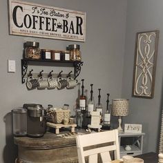 there is a coffee bar in the corner of this room