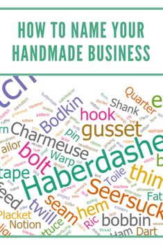 the cover of how to name your handmade business text in multicolored letters