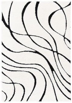 a white rug with black swirls on the top and bottom part of it's design