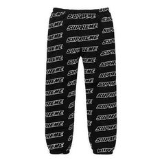 Supreme Repeat Sweatpants 'Black White' SUP-SS18-794 Black Relaxed Fit Bottoms With Logo Print, Athleisure Streetwear Pants With Logo Print, Casual Black Pants With Logo Print, Sporty Black Pants With Logo Print, White Athleisure Bottoms With Logo Print, Supreme Lv, Sweatpants Black, Sweat Pants, Stylish Sneakers