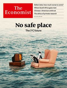 a magazine cover with an image of two chairs and a television in the middle of water