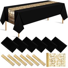 black and gold table cloths with matching place mats