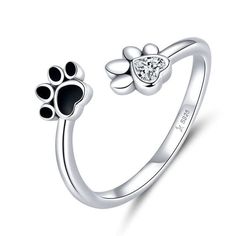 PetWithMe Women's Sterling Silver Dog Paw Adjustable Rings Paw Print Ring, Pet Paw Print, Silver Dog, Pet Paws, Bracelet Chain, Dog Paw, Fine Rings, Open Ring