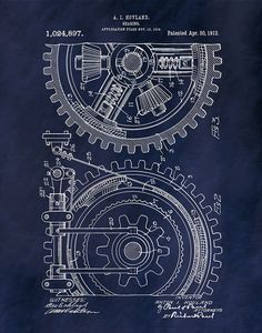 a blueprinted drawing of gears and wheels