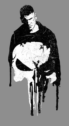 a black and white drawing of a man holding a skull