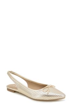 A pointed toe punctuates the elegant silhouette of a versatile flat with an on-trend slingback strap. Synthetic upper, lining and sole Imported Cheap Gold Pointed Toe Flats, Spring Gold Pointed Toe Slip-on Flats, Gold Slip-on Flats With Closed Toe, Slingback Flats, Womens Flats, Flat Shoes Women, Nordstrom Rack, Gold Metal, Nordstrom