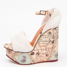 Charlotte Olympia Slingback Sandals Us4.5 Eu34.5 Africa Map Wedge Brand: Charlotte Olympia Model: Ole001209 Style: Slingback Colour: White Accents: Woven / Ankle Strap Closure: Buckle Heel Style: Wedge Eu Shoe Size: 34.5 Us Shoe Size: 4.5 Upper Material: Textile Lining Material: Leather Outsole Material: Leather Country/Region Of Manufacture: Italy Brand New And Unworn, But There Are Marks To The Insole From Storing. 5” Heel. Would Best Fit A Us 4 Or 4.5, Eu 34 Or 34.5. Insole Measures Approxima White Slingback Wedge Sandals For Beach, White Platform Slingback Wedge Sandals, White Wedge Sandals With Heel Strap For Vacation, Luxury Platform Heels For Vacation, Luxury White Wedge Sandals For Summer, Luxury White Platform Wedge Sandals, White Platform Slingback Heels, White Slingback Platform Heels, Luxury White Wedge Heel Sandals