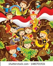 seamless pattern with children dressed in traditional costumes