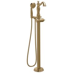 the shower head and handset are shown in gold, which is also available with an overhead