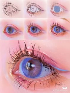 the different types of blue eyes are shown in this drawing technique, which is used to create