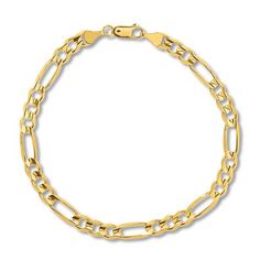 Ever stylish, this Figaro chain bracelet for him features 14K yellow gold links that are approximately 5.8mm in width. The 8.5-inch bracelet secures with a lobster clasp. Three Stone Diamond Ring, Kay Jewelry, Gold Link Bracelet, Circle Bracelet, Gold Link, Figaro Chain, Yellow Gold Bracelet, Yellow Gold Chain, Blue Bracelet