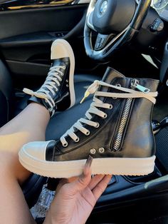 DETAILS High-top Lace-up PU leather Lace Tops, Top Sneakers, High Tops, Pu Leather, High Top Sneakers, Zipper, Lace Up, Sneakers, Lace