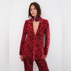 Penny Blazer In Red For Love And Lemons Prom Suits For Women, Gingham Linen, Prom Suits, Crop Blazer, Black Slacks, Floral Retro, Velvet Blazer, Cropped Blazer, For Love & Lemons