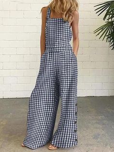 Loose Sleeveless Buttoned Plaid Pockets Collarless Overalls YELLOW-XL Casual Non-stretch Summer Tank Top, Non-stretch Casual Summer Tank Top, Casual Summer Tank Top With Pockets, Plaid Overalls, Coord Set, Business Casual Outfits, Spring Summer Outfits, Elevate Your Style, Casual Chic