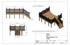 the plans for a deck with stairs and railings