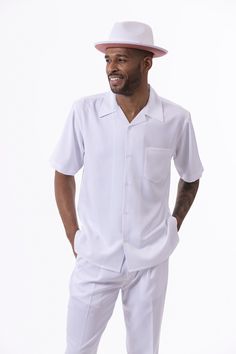 Looking for a stylish and comfortable suit to take on your next spring or summer walk? Here it is! Made with refined polyester, this set is perfect for a day out in the sun. Plus, the open collar provides extra breathing room on those warm days. So head out and enjoy the fresh air – in style. 2-Piece Outfit Premium quality Short Sleeve Shirt Open Collar Button Closure 1" Cuff Length: 32" Inseam Single Pleat Pants Solid Color Refined Polyester Dry Clean Recommended Shop the solid color 696 collec Pleat Pants, Breathing Room, Leisure Suit, Stylish Mens Outfits, Pants Large, Pleated Pants, Dress Hats, Blazer Fashion, Color Shorts