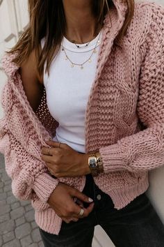 Oversize Braided Chunky Sweater Hoodie Knitted Cardigan Jacket Sweater – sunifty Dik Vest, Knitted Jackets Women, Loose Hoodie, Cardigan Casual, Hoodie Cardigan, Pink Cardigan, Hooded Cardigan, Women's Sweaters, Chunky Sweater