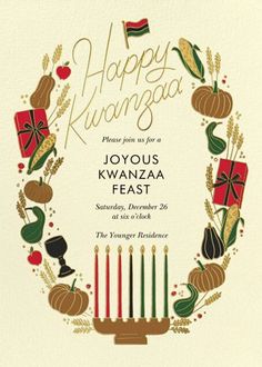 a holiday card with an image of a hantzh and candles in the center