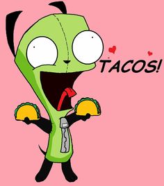 a cartoon character with the words tacos on it